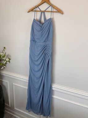 Azazie Dusty Blue Maxi Slit Dress Formal Bridesmaid Size A10